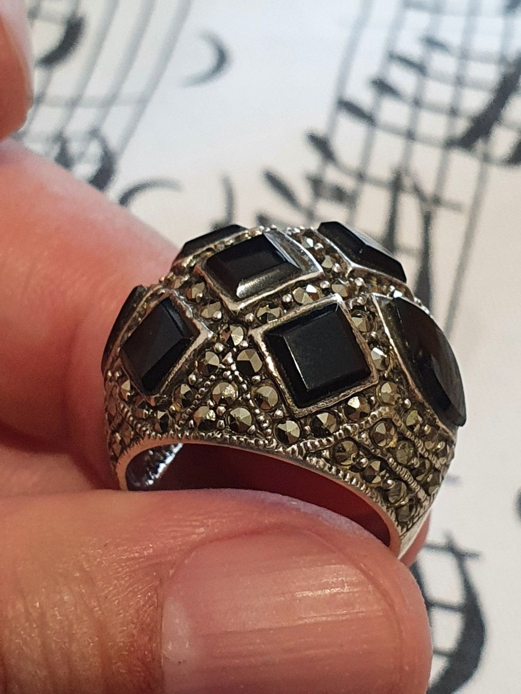 Ringe: Vintage, opulenter 925er Silber Markasiten/Onyx Ring – Gebraucht aus Wohlen AG von palmsprings 7