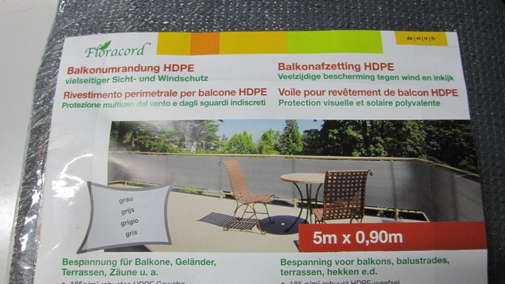 Balkon-Sichtschutz Aus Polyester – 160 G/m², UV-beständig, Maße 0,8 X 3 M, In Hellgrau