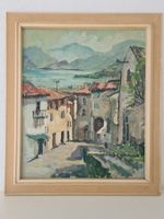 Huile sur toile, village au bord du lac 🎨🏞️🖼️