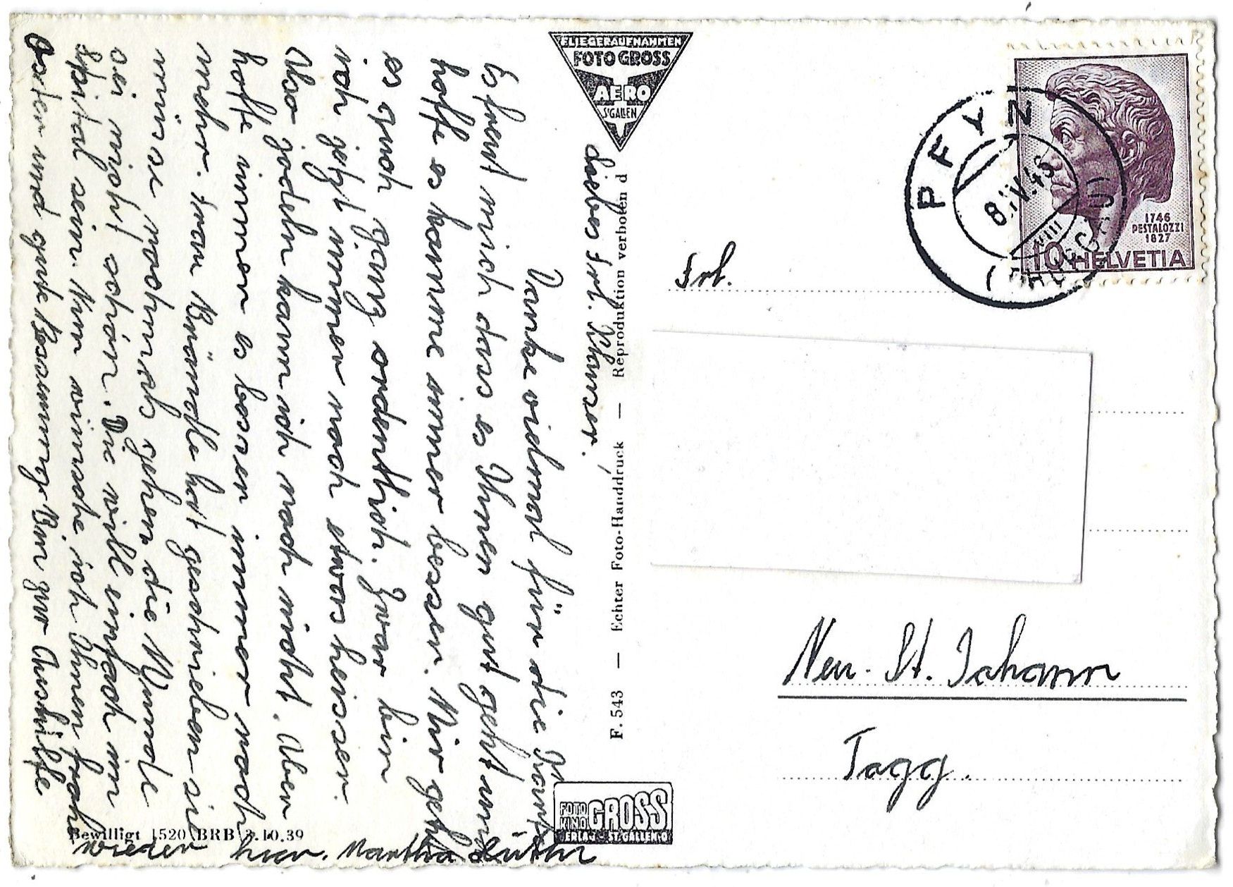Cartoline postali: F. 543   Fliegeraufnahme  Pfyn   Thg. – Usato da Bütschwil venduto da Jackson1A 1