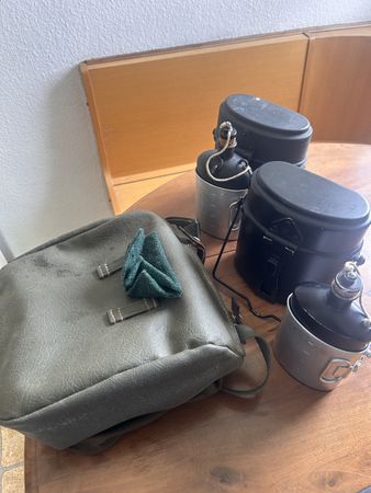 2x Militär Feldflasche mit Essgeschirr & Tragetasche 