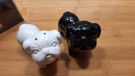 Menage Bulldog Salz und Pfeffer, Keramik weiss ,schwarz neu