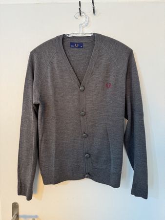 Fred Perry Lambswool Strickjacke grau Grösse fit M Vintage