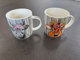 Tassen 2 Stück G.Wurm Gmbh+CoKG "Muh" Kühe mit Blumenschmuck