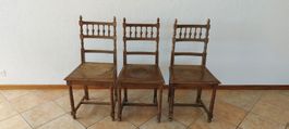 Trois chaises en bois massif style rustique ancien