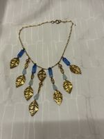 Collier vintage pendentifs feuilles et perles bleu