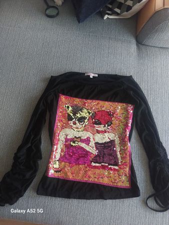 Schwarzes Pailletten-Shirt, Gr. S, Langarm, Top Zustand