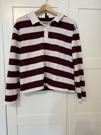 Maroon & White Striped Rugby Polo Shirt Size S