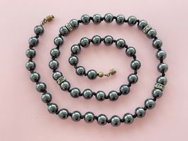 Schmuck Collier Halskette Hämatit Blutstein & Strasssteine