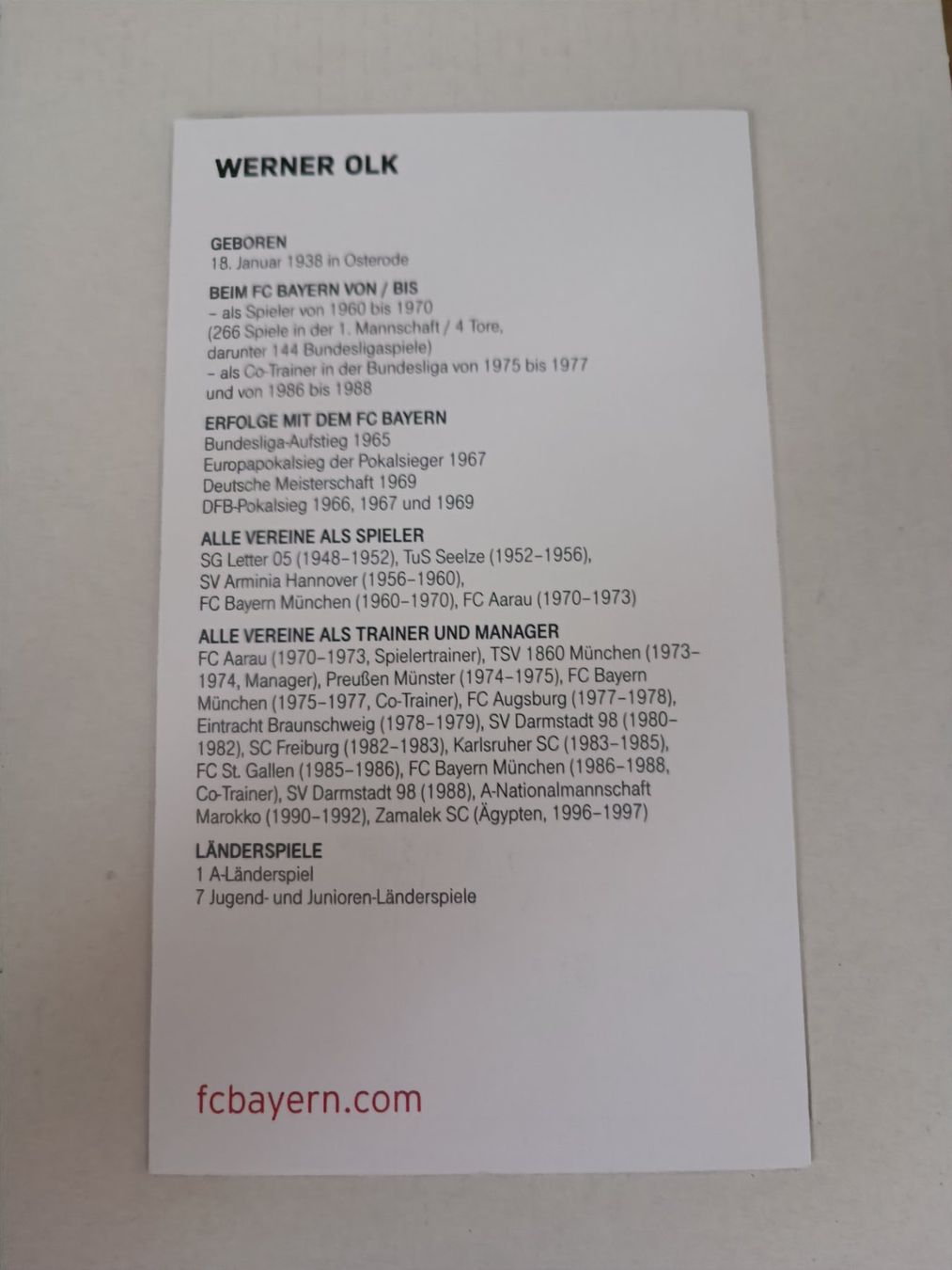 Autographes: Werner Olk- handsigniert - Bayern München – D'occasion à Menziken par Autogramme 1