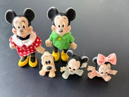 5 alte Disney Figuren Mickey Minnie Pluto–beflockt–Vintage