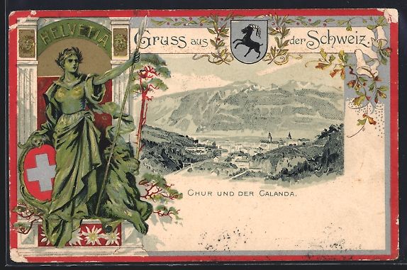 Cartoline postali: Passepartout-Lithographie Chur, Blick au – Usato da Berlin venduto da bartko-reher