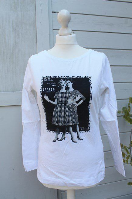Tops: Sweat blanc motif & strass noir – Neuf (Voir description) à Agiez par chouchanelle 6