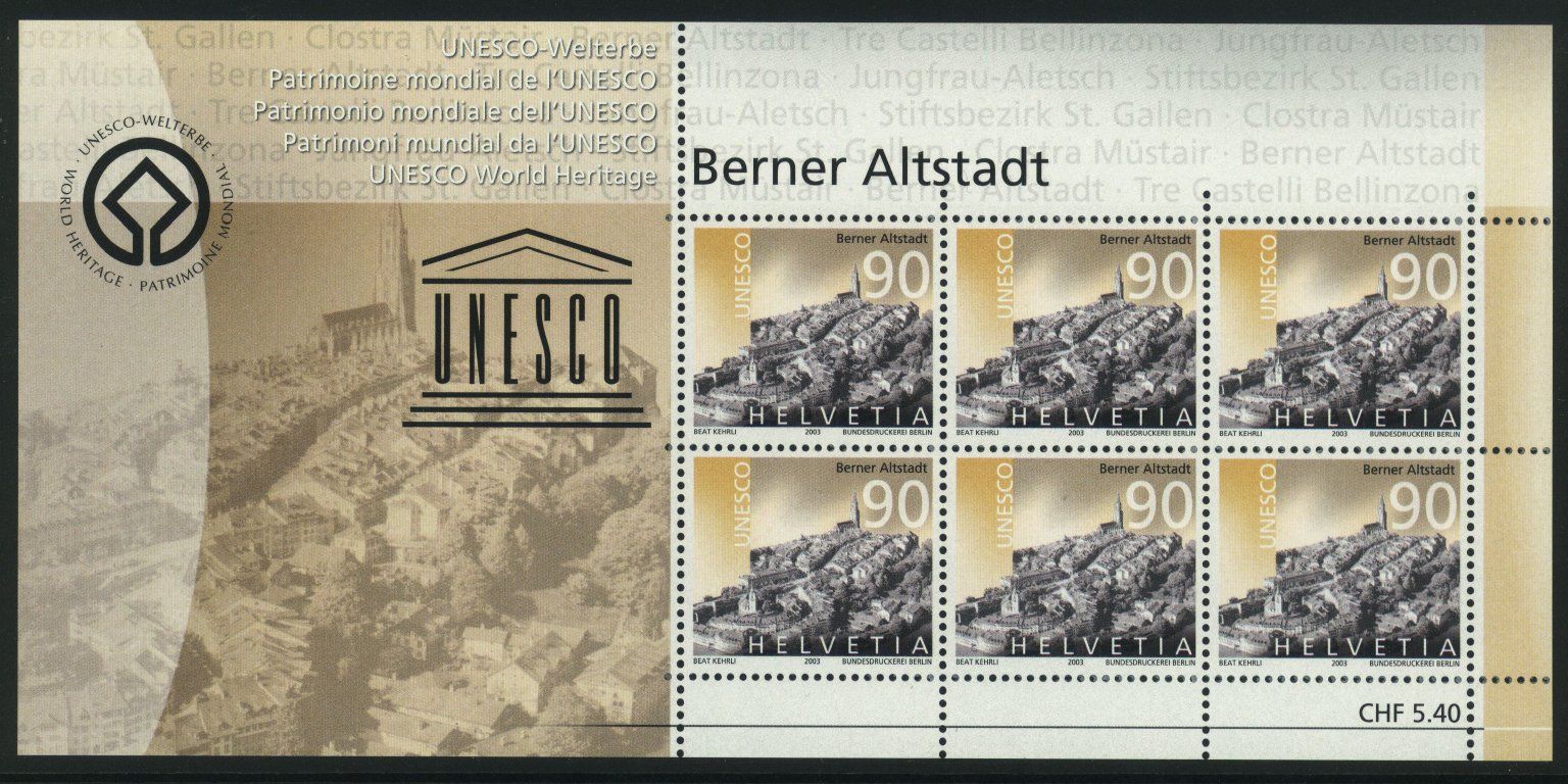 Tutti i francobolli: 2003, Sondermarken Unesco, 5 Kleinbogen ** – Usato da Willisau venduto da Vollstempel 3