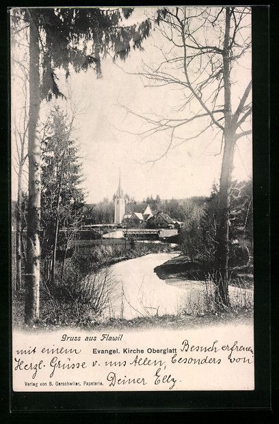Cartoline postali: Flawil, Gruss mit der Evangelischen Kirc – Usato da Berlin venduto da bartko-reher