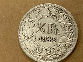 SVIZZERA 1/2  FR MONETA IN ARGENTO 1948 usata - circolata