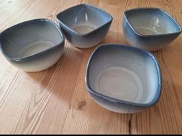 Keramik Schälchen Set, 4 Stück, blau-grau, Top Zustand!
