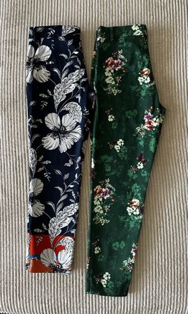 Pantalon imprimé fleuri vert taille 38 bon état