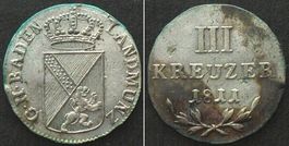 BADEN 3 Kreuzer 1811 KARL FRIEDRICH Billon ERHALTUNG! vz+
