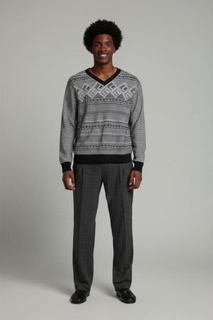 Point Zero Schwarz-weiß gemusterter V-Ausschnitt Pullover -