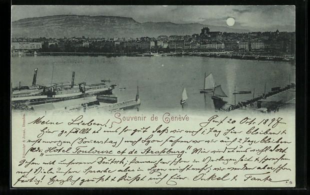 Cartoline postali: Mondschein-AK Geneve, Totalansicht mit H – Usato da Berlin venduto da bartko-reher