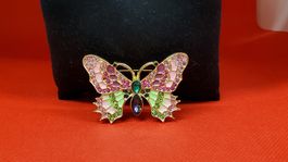 Vintage Schmetterling Brosche mit Strass, Goldfarben, Top!