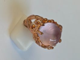 Ring Rosenquarz im Rosenlaub Design Grösse 55