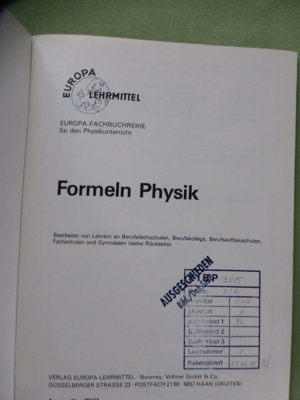 Libri: Formelsammlung Physik - EUROPA Lehrmittel – Usato da Triengen venduto da Nussbaum14 8