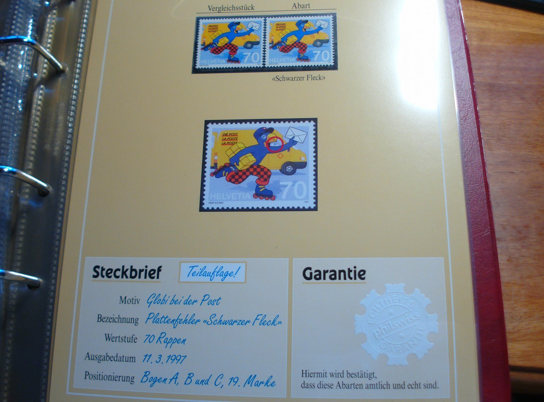 Tous les timbres: Abart 1997 **,  Globi, "Schwarzer Fleck" – D'occasion à Niederwil AG par morostahu 1