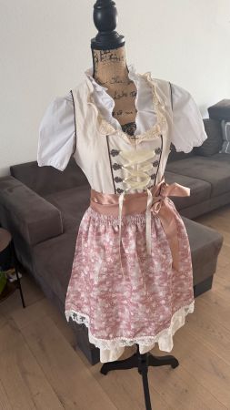 Dirndl Kleid beige rosa mit Bluse und Schürze neu 38/40