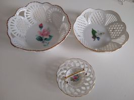 3 Porcelain Baskets, Hand Painted