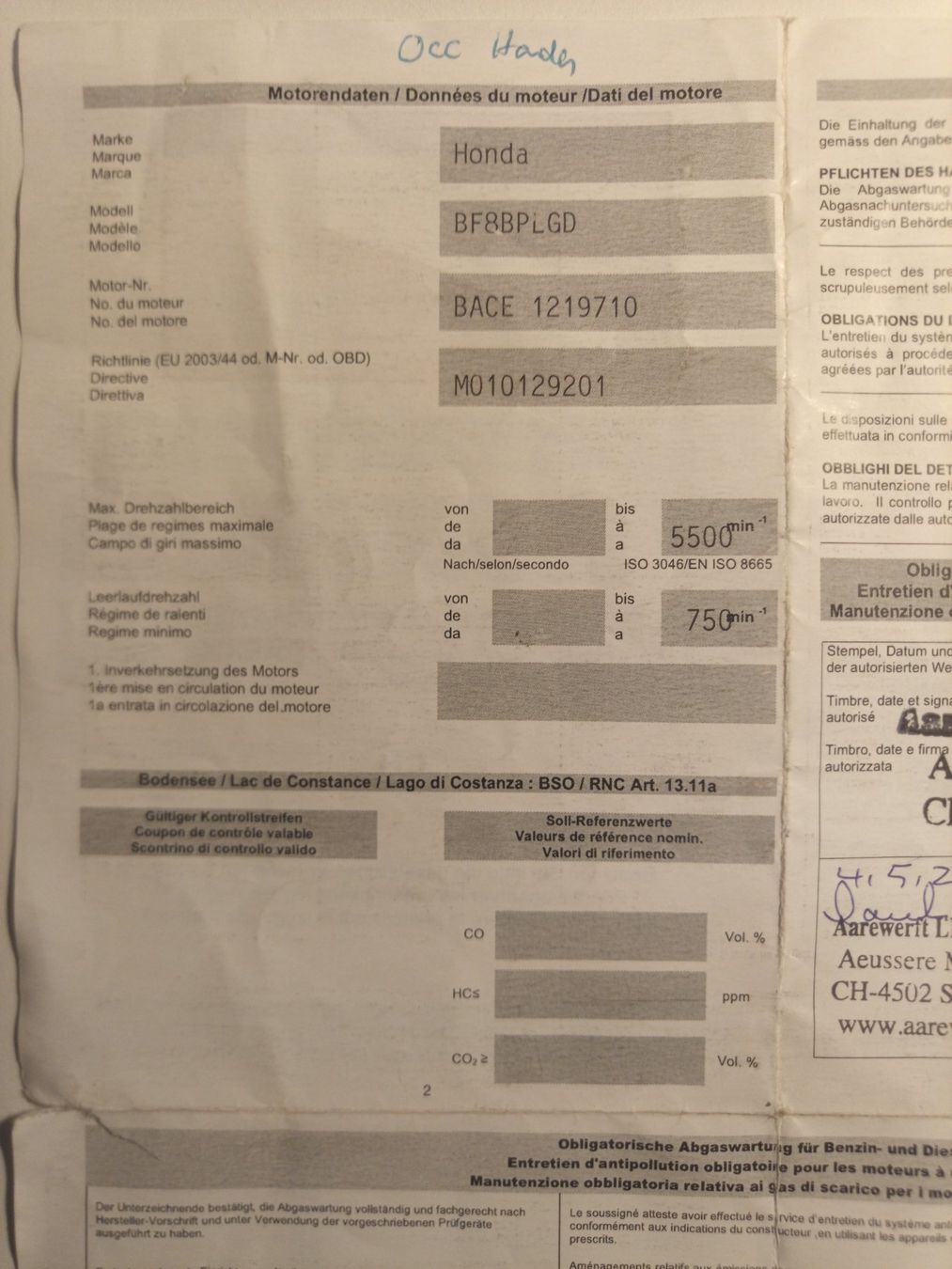 Honda Moteurs: Aussenborder, Honda, BF8BPLGD – D'occasion à Altendorf par Klaus.123 3