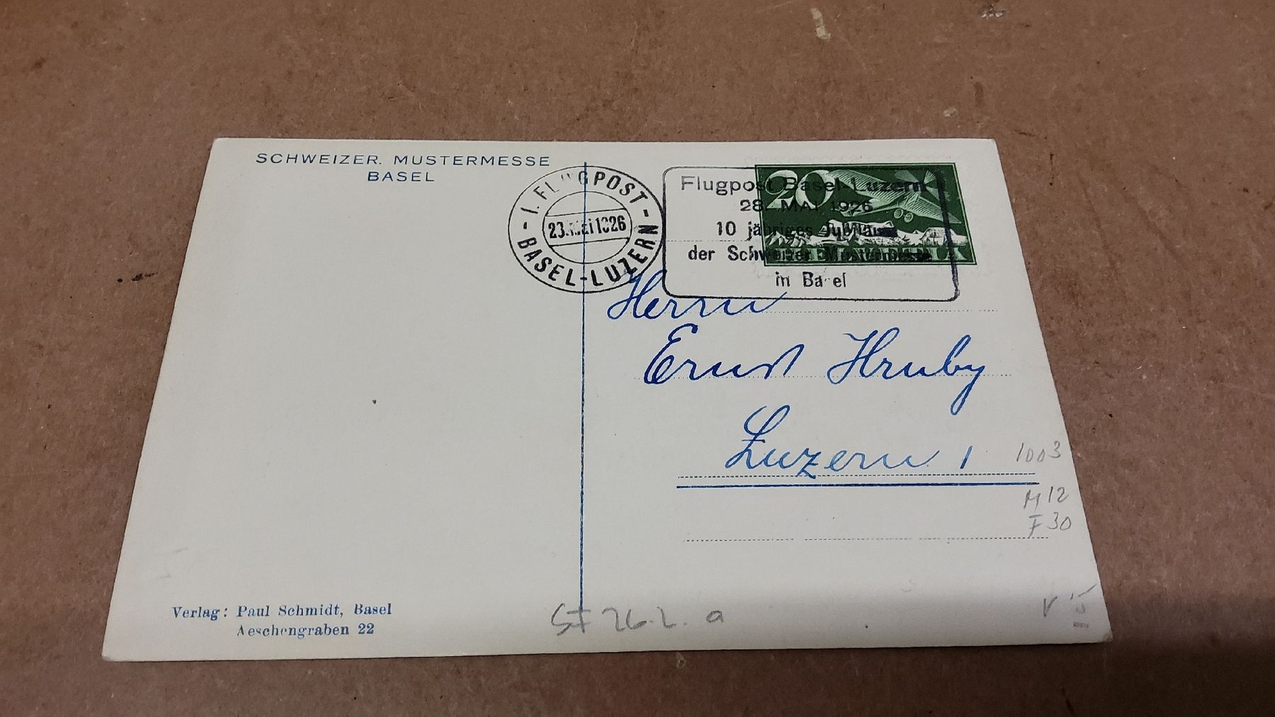 Alle Briefmarken: Alte Ansichtskarte Schweizer Mustermesse Basel, 1926 – Gebraucht aus Herisau von Nluanalucas