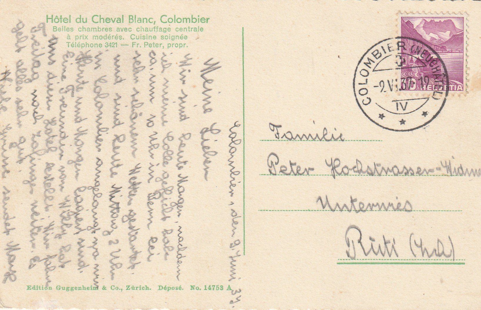 Cartoline postali: Colombier Hotel du Cheval Blanc – Usato da Rorschacherberg venduto da fratovi2 1