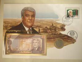 Banknotenbrief mit Münze - Tukmenistan