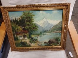 Oelgemälde Bergsee Landschaft Goldrahmen  gebraucht