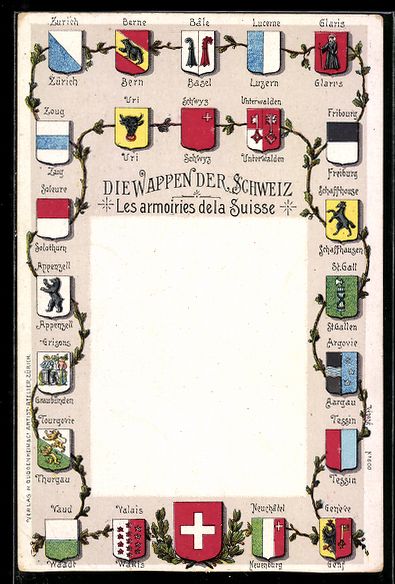 Cartoline postali: Schweiz, Die Wappen der Schweiz, les arm – Usato da Berlin venduto da bartko-reher