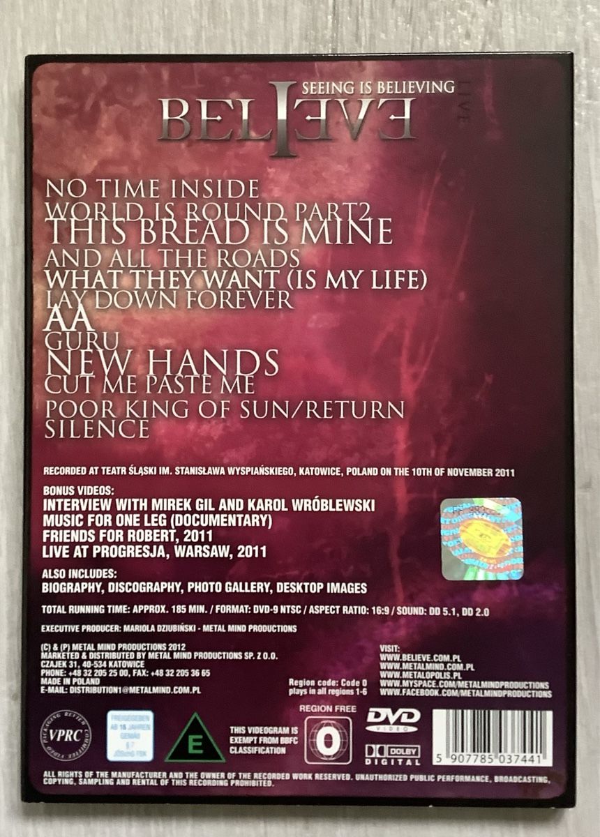 Tutti i DVDs: Progressive Rock —BELIEVE DVD – Usato da Arcegno venduto da Denni 1