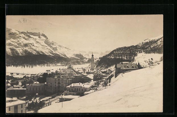 Cartoline postali: AK Samaden, Ortsansicht im Winter, 1921 – Usato da Berlin venduto da bartko-reher