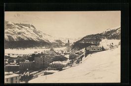 AK Samaden, Ortsansicht im Winter, 1921
