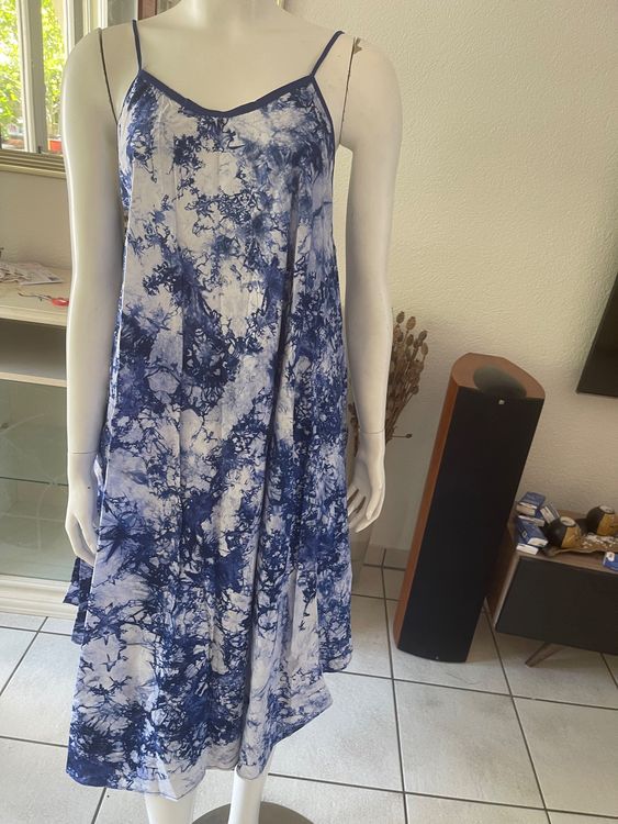 Robe longue à manches en lin bleu clair à rayures crème (Ref. 124
