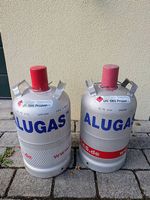 2 Alu Gasflaschen (eine leer, eine zu ca. 90 % gefüllt)