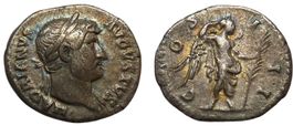 HADRIAN AR Denarius (125-128 AD). Nice iridescent toning !
