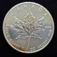 1 Unze Silber Kanada Maple Leaf 5$, 999/1000 Silber, 1990