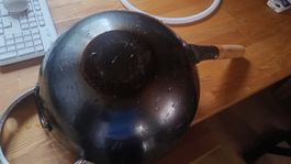 Wok mit Hitzering Stahl Holzgriff guter Zustand