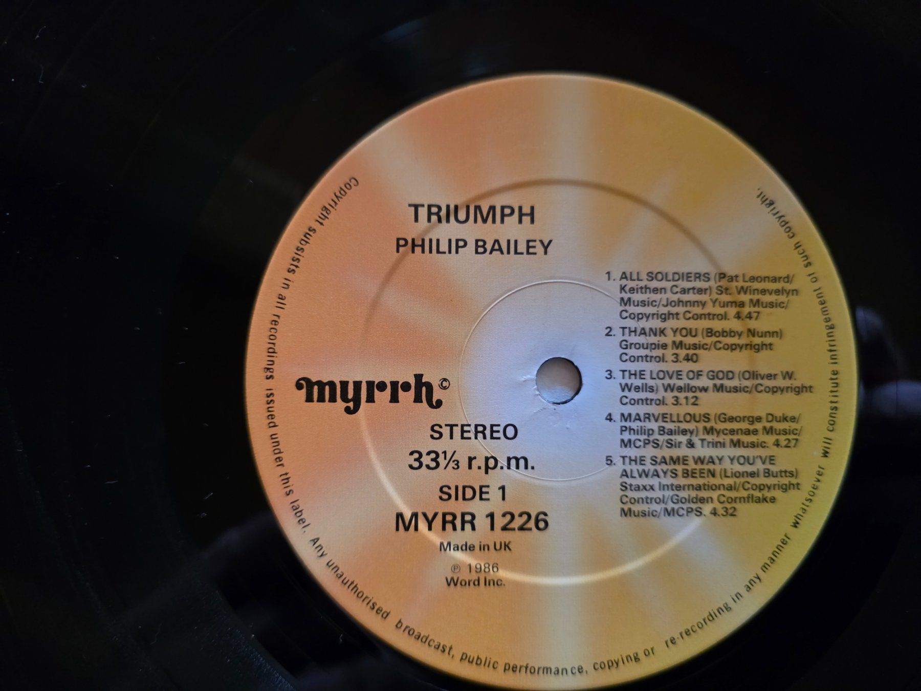 Dischi in vinile: LP: Philip Bailey - Triumph - Myrr 1226 - 1986 – Usato da Walterswil BE venduto da Lonitti 7
