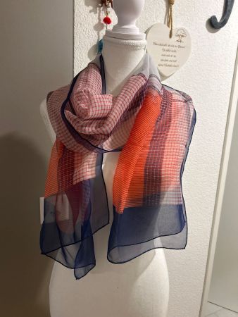 Elegantes Foulard orangerot / blau ca.176 x 40 cm