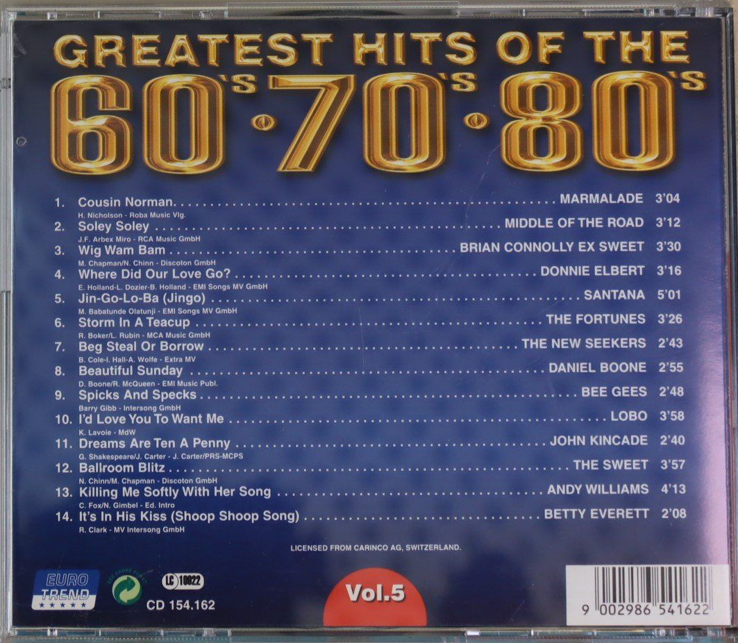 CD: Greatest Hits 60s 70s 80s . Vol.5 – Usato da Luzern venduto da CONTENTI 2