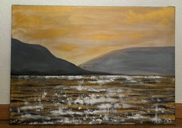 Rivage doré  – Peinture originale 50×70 cm fait à la main
