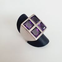 Vintage Ring Silber 925 Amethyst Square 4 Steine  gr 17,4mm